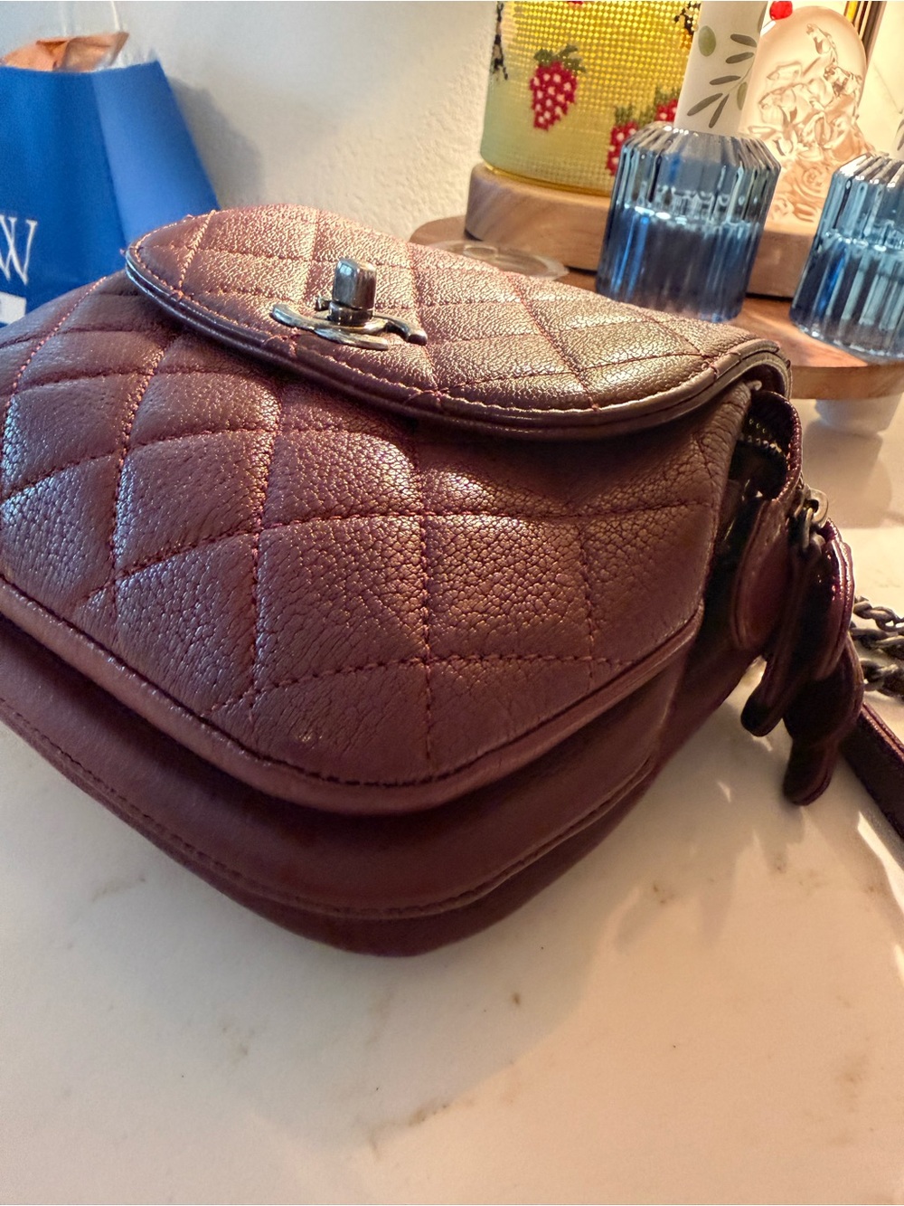 CHANEL CC Burgundy Caviar Waiter Flap Crossbody Bag 👛👜🥰 - Picture 5 of 11